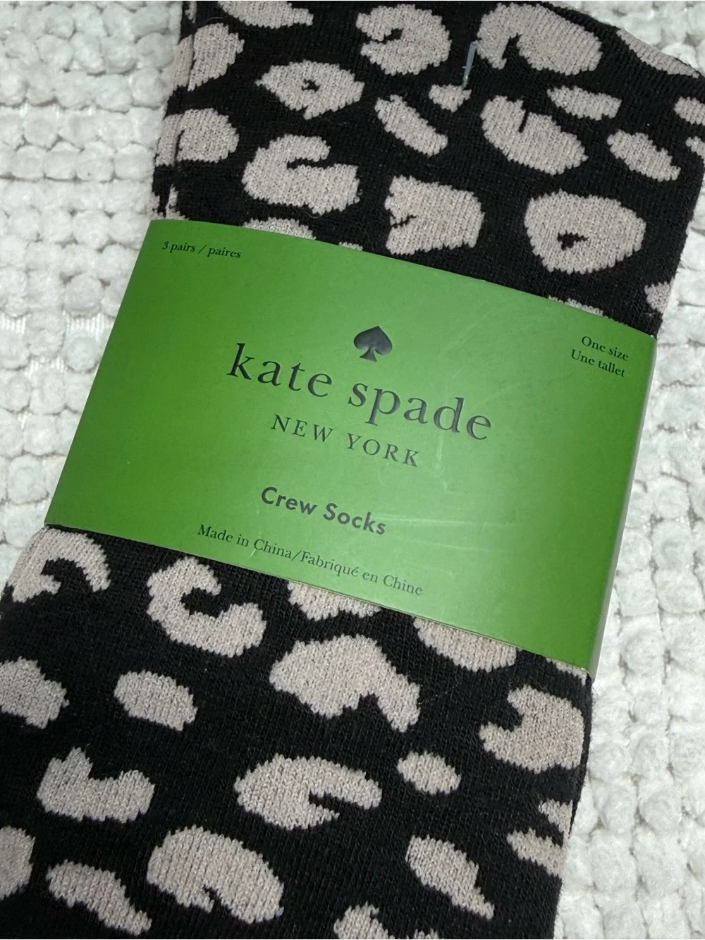 Kate Spade Crew Socks 3 Pair Set Leopard Print Black Pink NWT